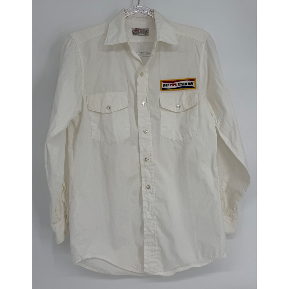 Vintage Unitog Enjoy Pepsi Work Shirt Mens White Long Sleeve Button Up 14.5 M